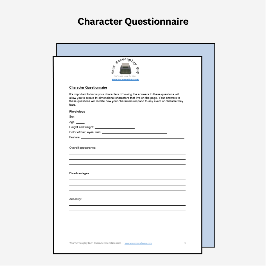 First page of character questionnaire