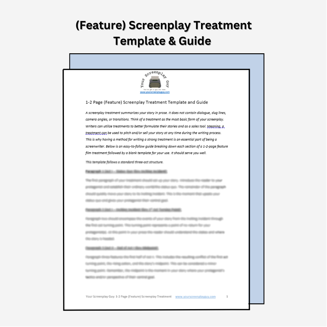 First page of a screenplay treatment template and guide