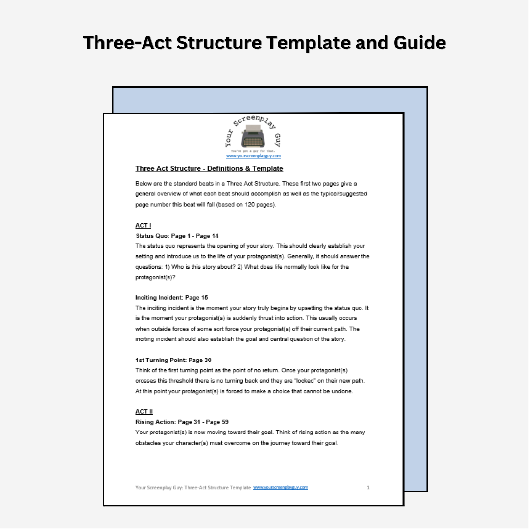 First page of three act structure template and guide